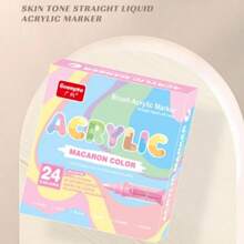 24 色马卡龙艺术马克笔，24 色软毛笔尖丙烯颜料笔，速干防水丙烯颜料马克笔，适用于插画素描、木材、玻璃、织物、岩石绘画学校用品，返校 - 馬卡龍系24色 - 查看 1