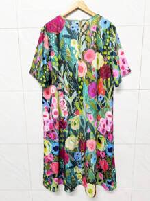 Plus Size Women's Vintage Cute Floral Art Print Casual Vacation Flowy Dress Back To School Fall Women Clothes
