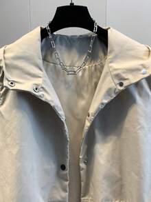 Autumn New Fashion Versatile Ruffle Hem Design Solid Color Woven Loose Casual Sleeveless Women Hooded Vest Spring - Khaki - View 7
