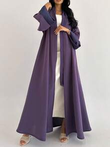 1 件时尚简约撞色双色双面女士纯色中东服装长裙时尚优雅开衫连衣裙长袍 Abaya 适合日常节日，适度 - 彩色 - 查看 7