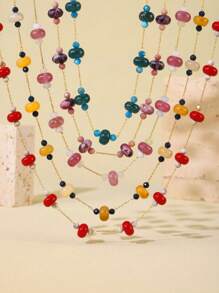 Vintage Niche, Half Pearl Tourmaline, Natural Stone Necklace For Women, Stainless Steel Plated 18k , Collarbone Chain Jewelry,Ladies' Daily Party Accessories, Fashionable Jewelry, Best Friend Gifts - Gold - View 7