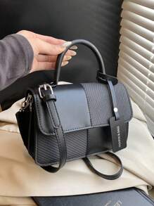 Women's Square Handbag, Bicolor Plaid Patchwork Design, Fashionable Elegant Minimalist, Suitable For Shoulder & Crossbody Wear, Coffee Color