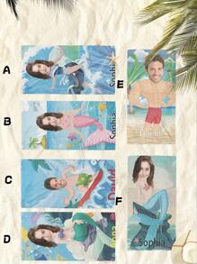 Customizable Face Beach Towel Personalized Photo Swim Towels With Cartoon Characters Lightweight Soft Quick Dry Unique Gifts For Kids Adults Vacation Travel Pool Party Sand Free Microfiber Absorbent For Men Women Summer Essentials Creative Cartoon Design Premium Quality Fun Beach Accessories Summer, Holiday Bathroom Decor Beach Essentials,Sunny Journey - Many - View 4