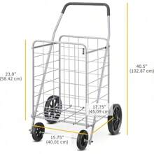 Whitmor Extra Large Utility Foldable Shopping Cart With Wheels, 100 Lb Capacity, Heavy Duty Grocery Cart With Steel Frame, Foam Handle, Rolling Collapsible Utility Trolley For Grocery, Laundry, Black - 15.75"L X 17.75"W X 40.5"H - View 6