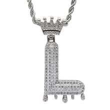 26 Letters 18K Gold Plated Cubic Zirconia Initial Pendant Necklace, Unisex Hip Hop Style, 22" Or 24" Chain Length, Christmas & New Year Gift - Silver - View 31