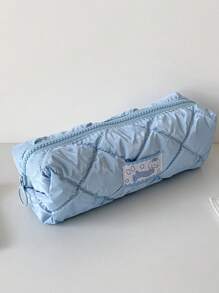 1pc Cute And Fashionable Candy Color Large Zipper Pencil Case, Soft Girl Style Student Stationery Storage Bag, Cream Down Fabric Storage Pouch - Multicolor - View 15