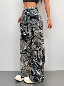 Retro Fashion Camouflage Loose Cargo Pants - Multicolor - View 3
