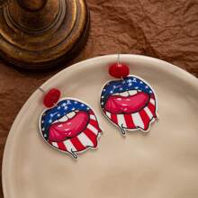 1 对亚克力耳环，带有心形、彩虹、恐龙、嘴唇图案，欧洲和美国独立日新款耳坠 - 彩色 - 查看 12