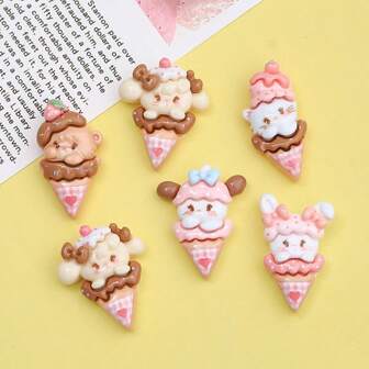 10 Pieces Of Mixed Cartoon Bright Face Animal SMILE BEAR LUCKY Hair Clip Hair Rope Cream Glue DIY Resin Accessories