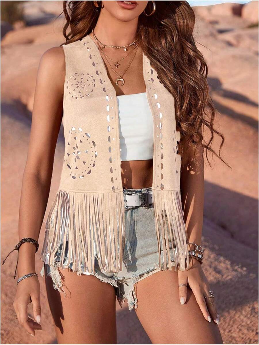 Chaleco Hippie Con Flecos Para Hombre | Disfraz De Los 70 Para Carnaval Y Fiestas Temáticas