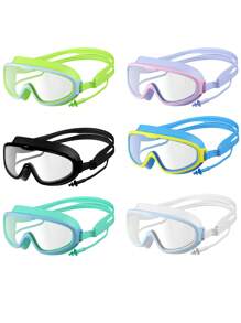 1 件套防雾防水硅胶耳塞和泳镜套装，糖果色男女游泳镜，适合游泳训练和休闲，节日礼物，沙滩必需品，沙滩配件，泳池浮板 - 彩色 - 查看 1