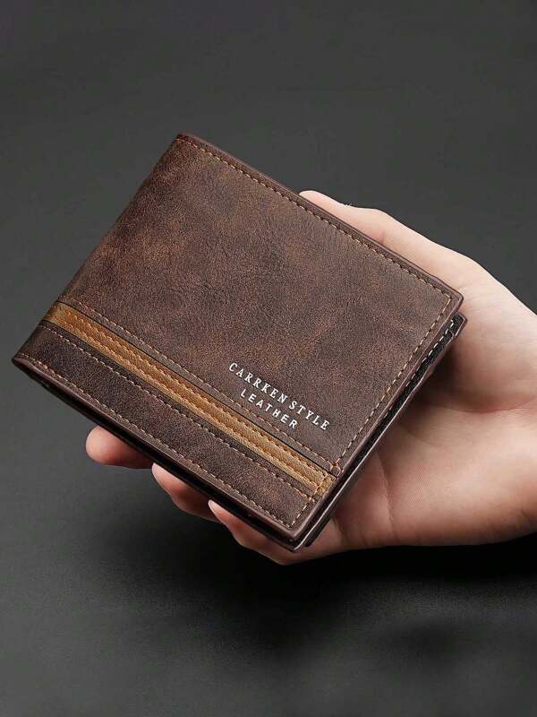 Nouveau portefeuille court horizontal en cuir mélangé pour hommes, portefeuille horizontal à fonction multi-cartes, multi-compartiments avec fermeture éclair pour pièces de monnaie. Petit portefeuille portefeuille en cuir pour hommes