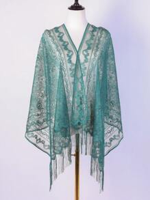 1pc Women's Solid Color Paisley Hollow Lace Tassel Scarf, Versatile Fashion Shawl, Sunscreen Beach Wrap For Party & Vacation - Paisley Pattern - View 15