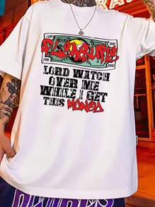 200g T Shirt / 1 Pcs T Shirt / 100% Polyester, Men's Round Neck Short Sleeve T Shirt,Letter Print, Suitable For Summer