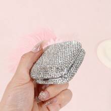 1pc, Mini 2.32/2.13/0.79IN Stainless Steel Ashtray With Leaf-Shaped Ash Tray, Sparkling Glass Rhinestones, Artificial Rhinestones, Portable Ashtray, Outdoor Pocket Ashtray, Creative Car Smoking Accessory, Fashionable And Charming