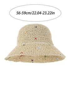 1pc Women's Handmade Straw Sun Hat, Foldable Wide Brim Bucket Hat For Outdoor, Beach, Vacation