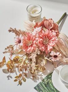 1 Bouquet Of Artificial Flowers, Including Artificial Anemone, Daisy And Eucalyptus, Realistic Texture, Suitable For Vases, Home Decor, Hotel Rooms, Wedding Decorations, Dining Table Centerpieces, Birthday Gifts, Graduation Ceremonies, Autumn Decorations And More. - Coral Pink - View 7