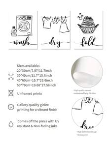 3 件/套洗衣主题帆布墙面艺术印刷品，现代农舍风格海报，简约家居装饰，时尚洗涤和干燥折叠壁挂，非常适合春季和冬季家居装饰，无框 - 彩色 - 查看 5