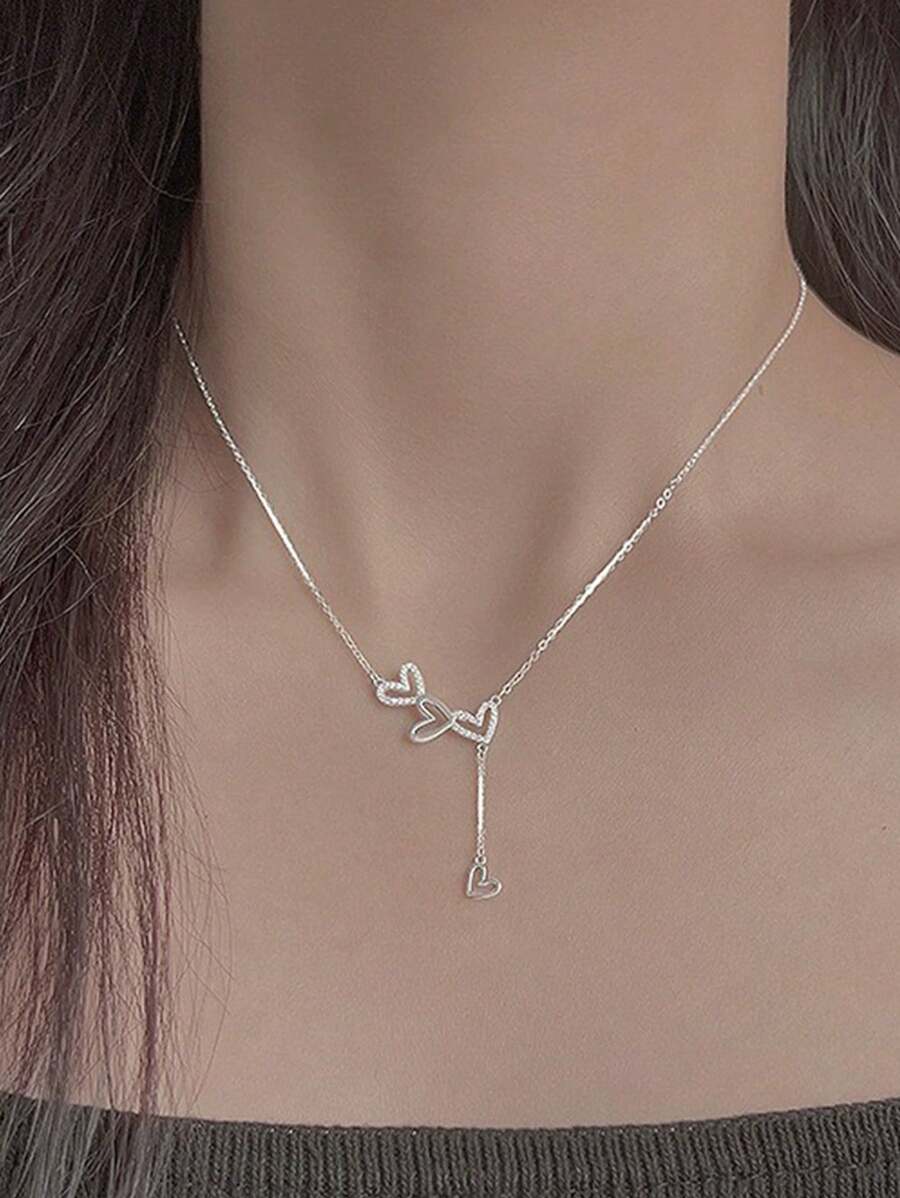 1 件优雅心形流苏项链，奢华简约锁骨链，适合日常佩戴和节日