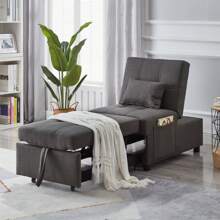 Clipeyh Modern Fabric Solid Print Convertible Chair With Adjustable Backrest, Gray