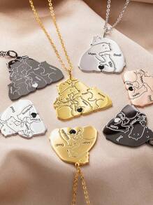 Personalized Papa Mama Bear Family Necklace With Baby Bears Heart And Engraved Names Mother's Day Father's Day Gift For Parent Grandparent Valentines