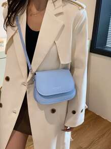 Bolso bandolera de medio círculo minimalista de material de PU de unicolor, bolso de hombro cruzado de estilo para mujer