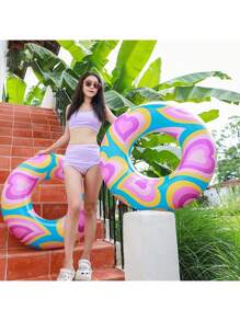 Inflable Jelly Love Heart Design Floating Water Beach Swimming Ring, rosa púrpura
