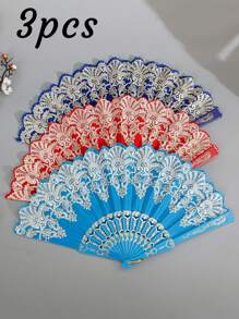 4件/3件/1件 华丽复古风春夏烫金白色手扇，烫金银花舞时尚折扇道具扇，摄影扇，漫画展手扇，角色扮演道具 - 白色 - 查看 4