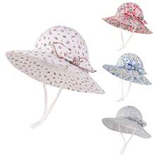 女婴遮阳帽，夏季沙滩帽，婴幼儿宽檐户外渔夫帽 - 蝴蝶結小碎花6片帽 - 查看 2
