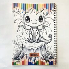 1 pieza, tamaño A4, papel talla grande grueso, impresión a una cara, encuadernado en espiral, libro de dibujo con patrón de dragón de dibujos animados, para que los adultos pasen el tiempo
