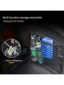 1pc Universal Practical Car Organizer Back Mesh Trunk Seat Stretchy Rope Mesh Hook And Loop Car Universal Organizer Pocket - Multicolor - View 3