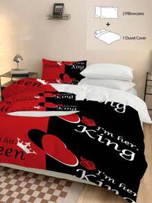 3 件/套字母图案羽绒被套套装（1 个羽绒被套和 2 个枕套）现代布艺家居床上用品套装，适合所有季节