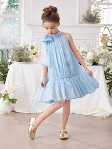 Young Girl Bow Tulle Easter Dress, Elegant Princess Gown, Suitable As Birthday Gift, Party, Wedding, Holiday Outfit For Flower Girl