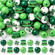 50 件圣帕特里克节木珠 DIY 天然绿色抛光木隔珠农舍木制圆珠带四叶草图案适用于圣帕特里克节家庭派对装饰工艺品制作装饰 - 彩色 - 查看 9