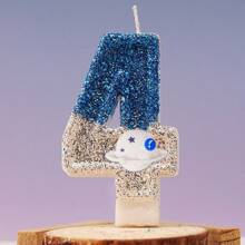 1 pieza Velas con diseño de planeta azul y plateado con números del 0 al 9 para decoración de pasteles de fiesta de cumpleaños, con efecto atmosférico, adecuadas para bodas, aniversarios y fiestas, para niños y adultos