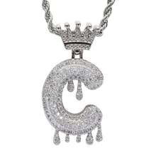 26 Letters 18K Gold Plated Cubic Zirconia Initial Pendant Necklace, Unisex Hip Hop Style, 22" Or 24" Chain Length, Christmas & New Year Gift - Silver - View 18