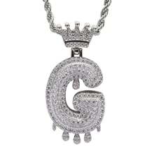 26 Letters 18K Gold Plated Cubic Zirconia Initial Pendant Necklace, Unisex Hip Hop Style, 22" Or 24" Chain Length, Christmas & New Year Gift - Silver - View 21