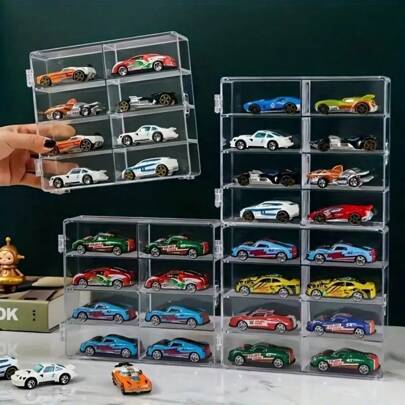 1pc Transparent Toy Car Model Display Stand Storage Rack Acrylic Showcase Box Organizer Stacking Cabinet For Automobile Exhibition Valentine Day Back To School,Room Decor