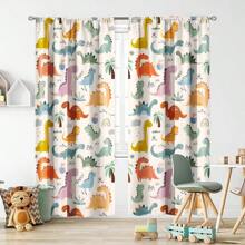 2PCS Children - Themed Curtain With Colorful Dinosaur Prints. Blackout Rod Pocket Design For Privacy Protection. Lively Dinosaur Patterns, Suitable For Daily Decoration In Children's Rooms, Bedrooms, Etc., Adding A Fun - Filled Atmosphere To Home Spaces.