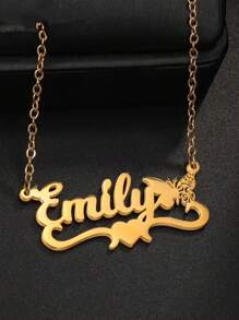 Customized Name Necklace, Heart-Shaped And Butterfly Pendant - Elegant Stainless Steel Collarbone Chain, Suitable For Birthdays And Anniversaries