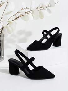 Giày sandal cao gót kín mũi cỡ lớn dành cho nữ, gót trung bình, mũi nhọn, quai đơn, gót dày, thích hợp cho mùa xuân và hè. - màu đen - Xem 3
