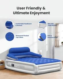 Queen Headboard Air Mattress' 18" Airbeds With Built-In Pump