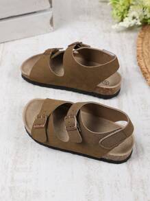 1 par de sandalias planas marrón para niñas de talla grande y ancha, con correa de unicolor, hebilla metálica, diseño de, punta redonda, antideslizante, estilo romano lindo y de lujo, adecuado para niños y niñas de 3 a 15 años, para uso diario, fiesta, casual, vacaciones, nueva llegada primavera/verano 2025 - Marrón - Ver 4