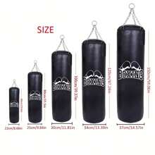 1 juego de bolsa de boxeo de material de PU sin rellenar con gancho y cadena colgante, para adolescentes y adultos de artes marciales y entrenamiento físico - Negro - Ver 2