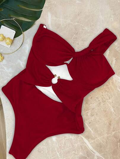 性感欧式镂空单肩女式连体泳衣