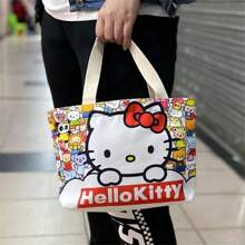 Sanrio Sanrio Canvas Bag Cartoon Kate Cat Portable Shoulder Bag Japanese Light And Large Capacity Shopping Bag Travel Bag Gift Lunch Bag