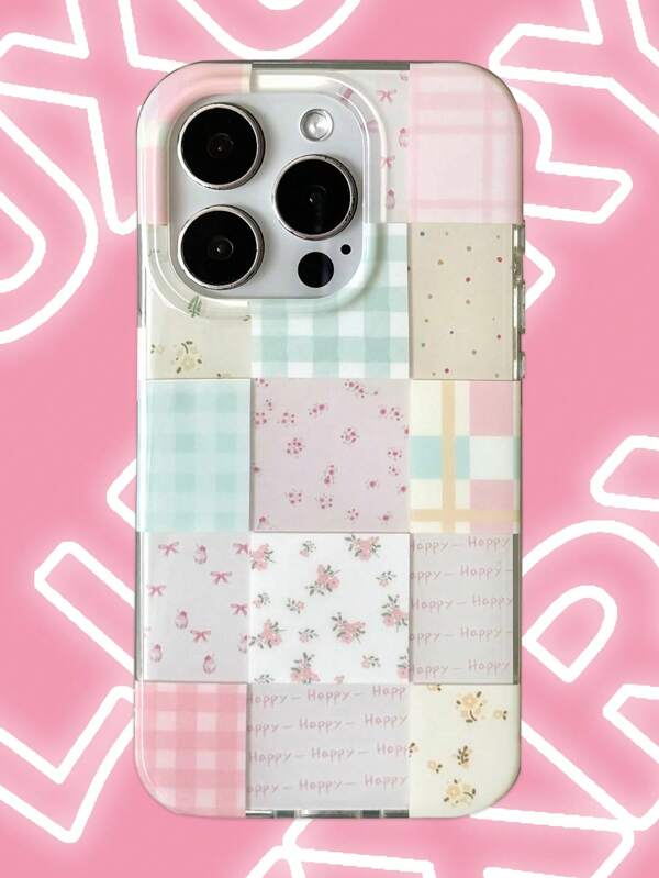 Custodia per telefono con fiori, motivi a scacchi e caramelle, compatibile con iPhone 16 15 Pro Max 12 13 Pro 14, cover morbida con fiori primaverili, regalo per ragazze