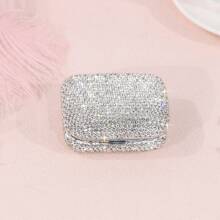 1pc, Mini 2.32/2.13/0.79IN Stainless Steel Ashtray With Leaf-Shaped Ash Tray, Sparkling Glass Rhinestones, Artificial Rhinestones, Portable Ashtray, Outdoor Pocket Ashtray, Creative Car Smoking Accessory, Fashionable And Charming