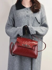 经典时尚妈妈手提包2025新款包包复古轻奢小方包大容量漆皮单肩斜挎包适合通勤逛街