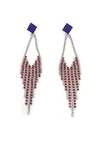 1 Pair New Personalized US Independence Day Tassel Pendant Earrings Embedded With Rhinestones, Simple & Fashionable Women Daily Jewelry